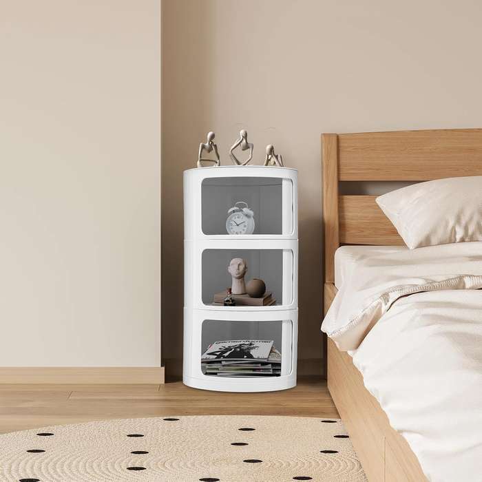 MHome 3 Tier Rounded Cabinet  Detachable Round Nightstand & Lightweight End Table with Storage