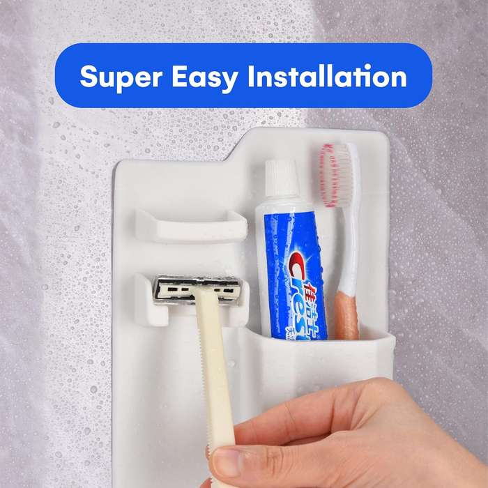MHome Non-perforated Silicone Bathroom Wall Storage Organizer  Toothbrush & Razor Holder Vario...