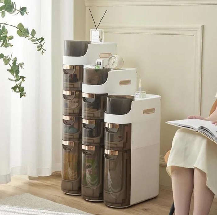 Rolling Narrow Storage Cabinet for Bedroom Kitchen Small Space, Gap Floor Cabinets with Clear Dra...