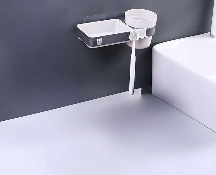 MHome 3-in-1 Multipurpose Toothbrush & Soap Holder  Wall Mounted Bathroom Organizer