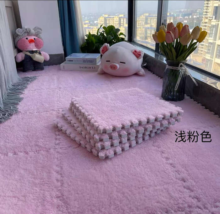 Plush Crawling Mat Interlocking EVA Foam Floor Tiles Puzzle Foam Mat Anti-Slip Carpet for Childre...