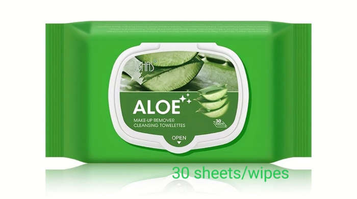 ALOE Soft Cotton Wet Wipes Facial Cleansing Towel, Mild, Moisturizing, Emollient, Non-woven Makeu...