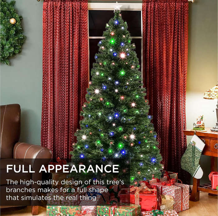 MHome Christmas Tree Pre-Lit Fiber Optic Artificial Pine Christmas Tree,Multicoloured LED Lights ...