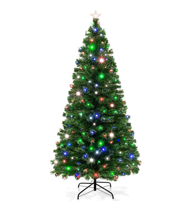 MHome Christmas Tree Pre-Lit Fiber Optic Artificial Pine Christmas Tree,Multicoloured LED Lights ...