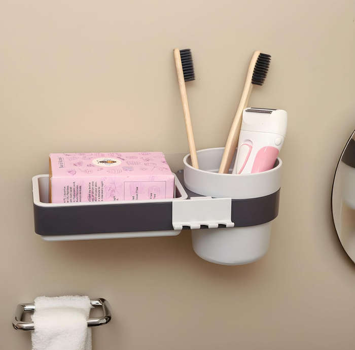 MHome 3-in-1 Multipurpose Toothbrush & Soap Holder  Wall Mounted Bathroom Organizer