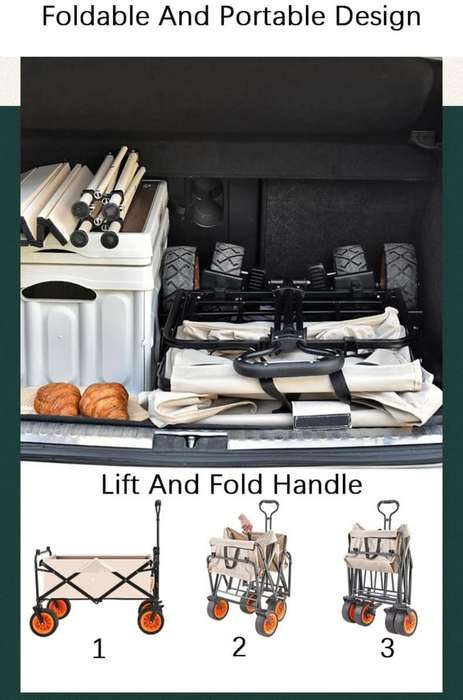 Collapsible Folding Wagon, Heavy Duty Utility Wagon Cart Foldable Collapsible Wagon With All-Terr...