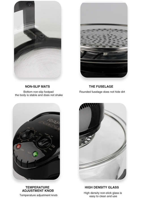 RAF Multi-Cooker Glass Air Fryer Electric Convection Halogen Oven R.5406  12L Capacity, 3500W ...
