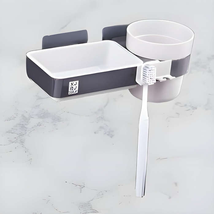 MHome 3-in-1 Multipurpose Toothbrush & Soap Holder  Wall Mounted Bathroom Organizer