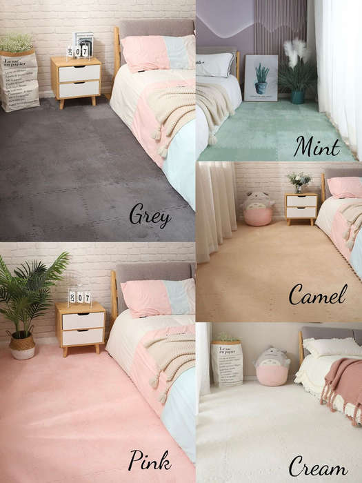 Nordic Floor Mat Splicing Carpet Plush Velvet Bedroom Rooms Children Girls Pink Mat Puzzle Plush ...