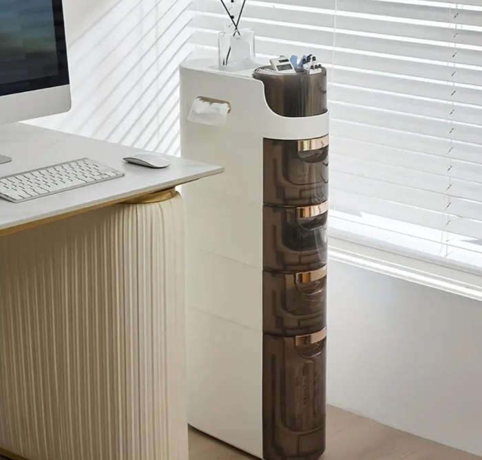 Rolling Narrow Storage Cabinet for Bedroom Kitchen Small Space, Gap Floor Cabinets with Clear Dra...