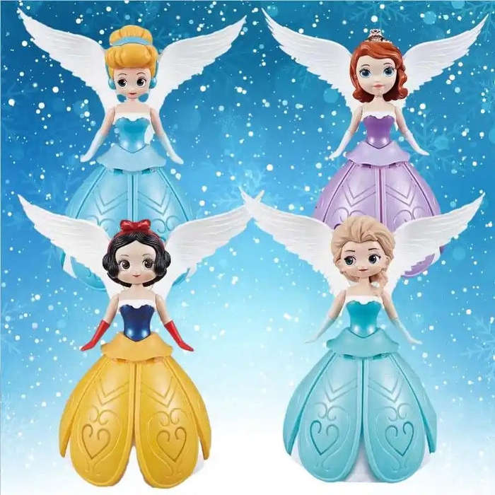 Disney Frozen Princess Electric Dancing Toys Elsa Doll With Wings Action Figure Rotating Projecti...