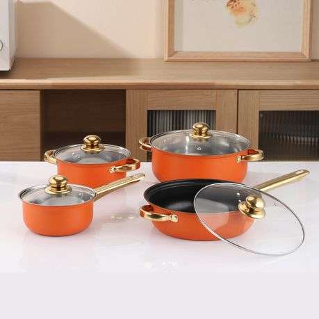 Orange Stainless Steel 8-Piece Cookware Set  Durable Non-Toxic Pots & Pans with Lids