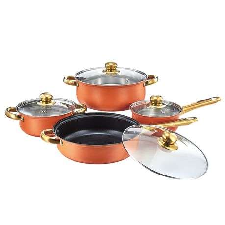 Orange Stainless Steel 8-Piece Cookware Set  Durable Non-Toxic Pots & Pans with Lids