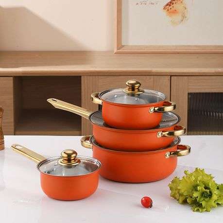 Orange Stainless Steel 8-Piece Cookware Set  Durable Non-Toxic Pots & Pans with Lids