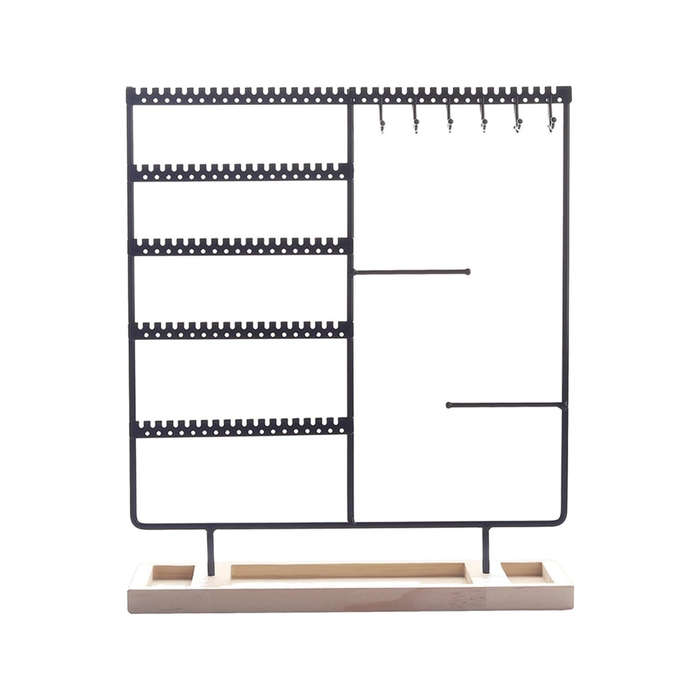 Jewelry Organizer  5 Tier Earring Holder with 90 Holes & 2 Metal Bars | Wooden Base Display Stand