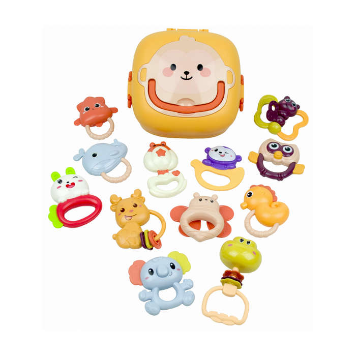 12-Piece Baby Rattles & Teethers Set with Storage Case  Sensory Toys for Newborns (0+ Months)