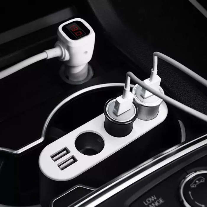 HOCO Z13 3 in 1 Car Dual USB Charger LED Digital Display Voltage Tester Silver -