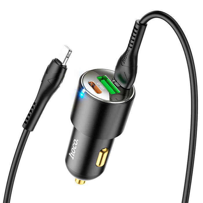 Hoco NZ6 PD+QC 3.0 3 Port 45W Car Charger With Type C To Lightning Cable