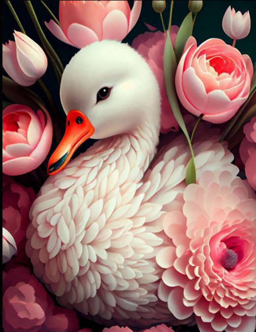 Duck with pink flowers