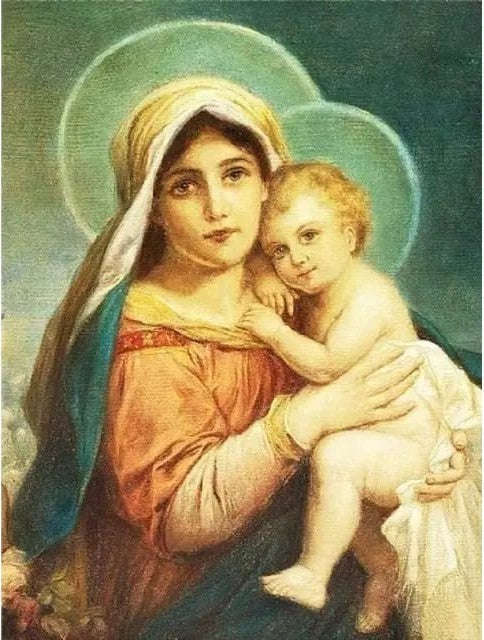 Mary and Jesus sitting by a tree