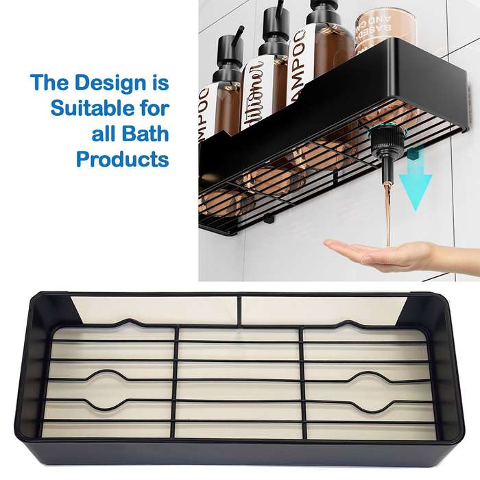 Adhesive Shower Caddy No Drill Organiser With Soap Holder, Hooks- 5 Piece