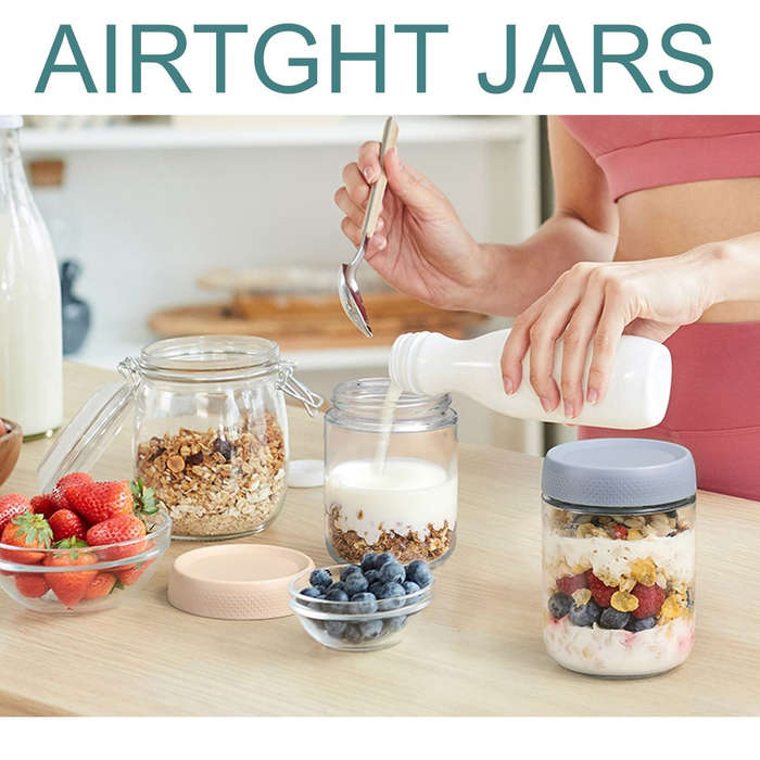 Cart in Mart 6-pack Overnight Oats Glass Jars Mason Containers With Airtight Lids-475ml