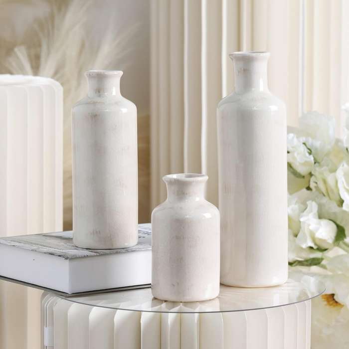 Ceramic Farmhouse Vase Set For Home Shelf Wedding Table Decor - 3 Piece