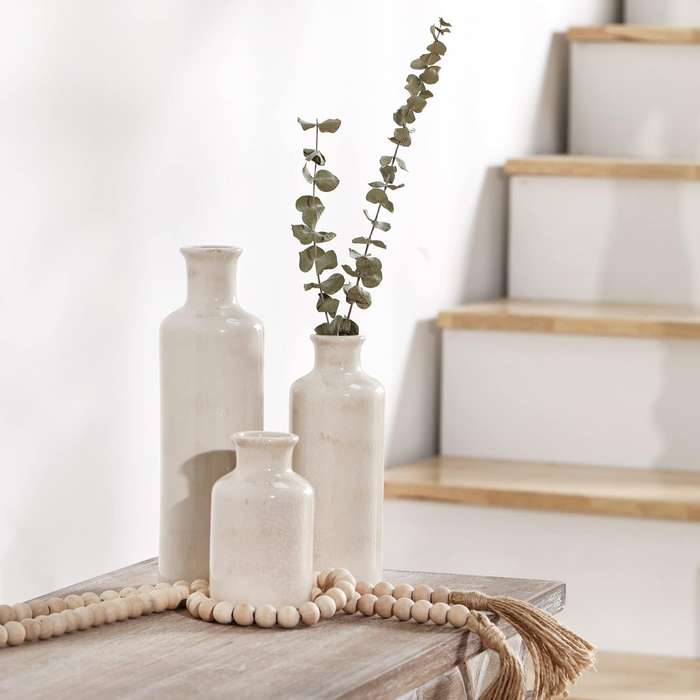 Ceramic Farmhouse Vase Set For Home Shelf Wedding Table Decor - 3 Piece