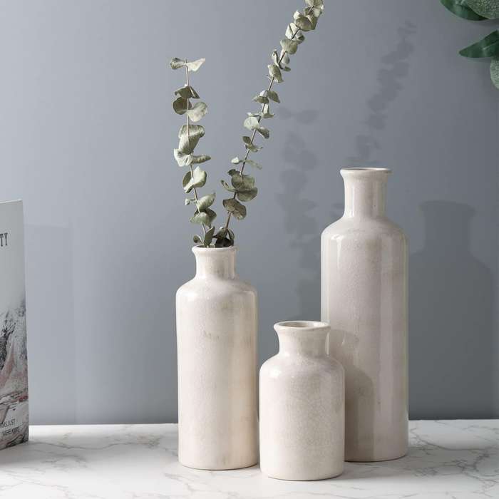 Ceramic Farmhouse Vase Set For Home Shelf Wedding Table Decor - 3 Piece