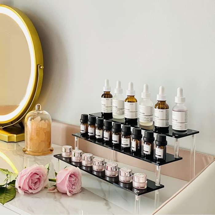Cart in Mart 3 Tier Acrylic Display Riser Cupcake Stand Makeup Perfume Organizer - Black