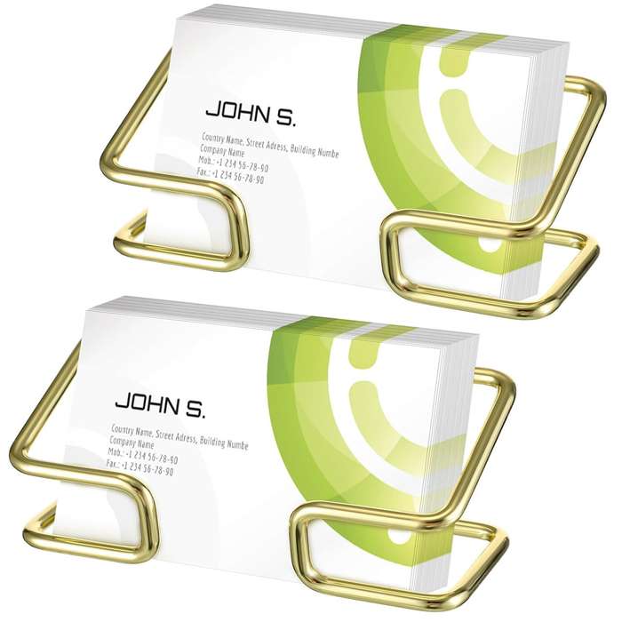 2 Pack Metal Gold Business Card Holder Display For Desk Home Office-Premium