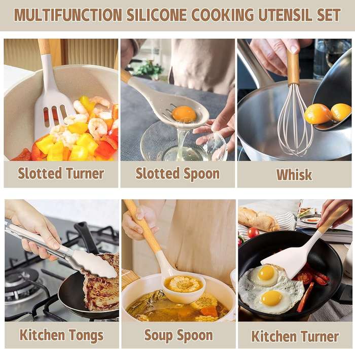 33 Piece Silicone Cooking Kitchen Utensils Spatula Tools Set - Khaki