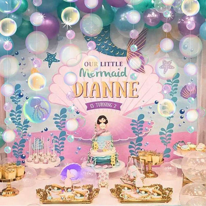 4 Pack Mermaid Party Decoration Transparent Hanging Streamer Bubble Garland