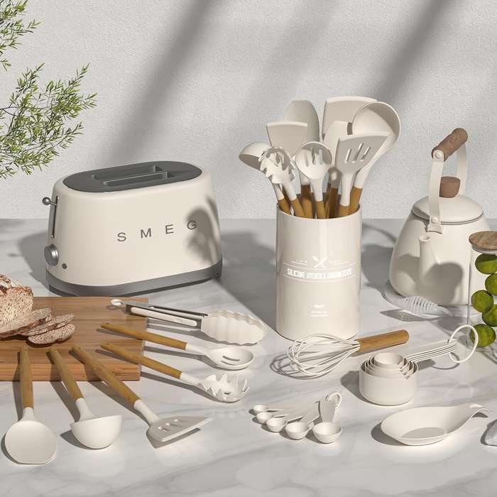 33 Piece Silicone Cooking Kitchen Utensils Spatula Tools Set - Khaki