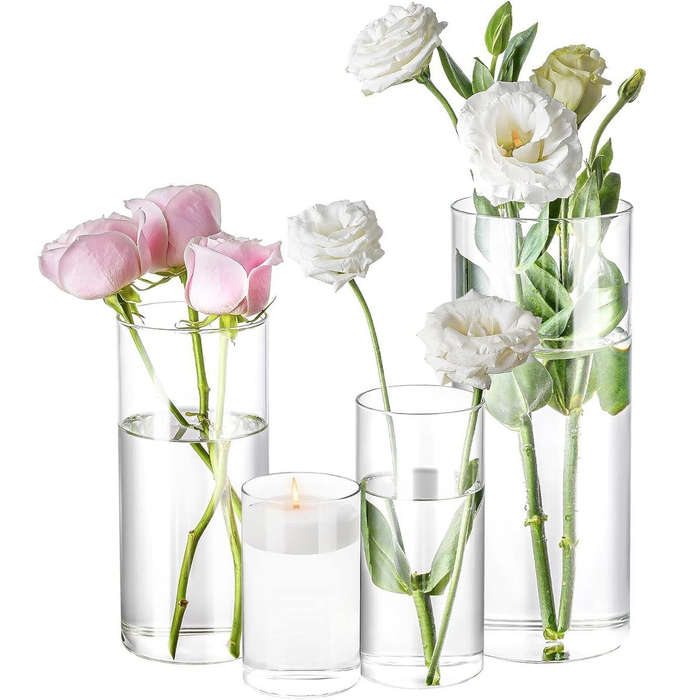 4-Pack Clear Cylindrical Glass Vases | Wedding Decor & Floating Candles |