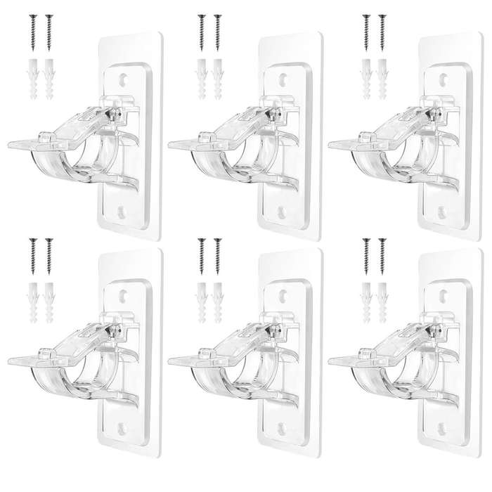6Pack Adhesive Curtain Rod Holders No Drilling Nail-Free Adjustable Hooks