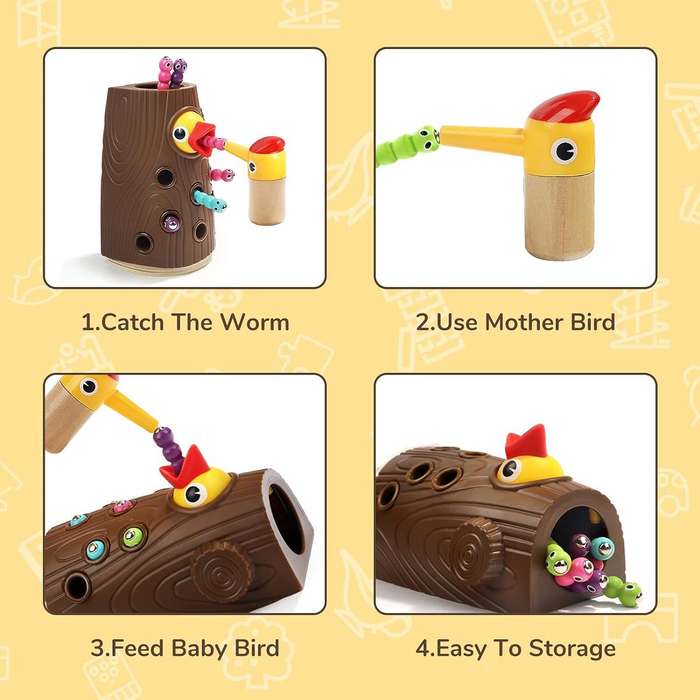 Montessori Toys 2-4 Year Old Magnetic Bird Feeding Game Learning Fine Motor