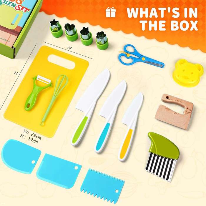 17 piece Kids Cooking Set Montessori Kitchen Toys Safe Knives Cutting Board