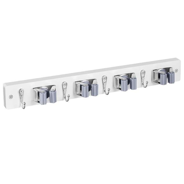 Wall Mount Heavy Duty Mop Broom Organiser - Rubber Slots & Hooks
