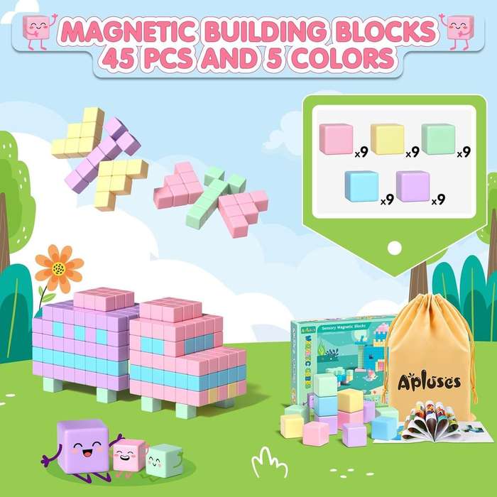 45-piece Magnetic Blocks STEM Magnet Building Cubes for Kids Toddler Learning
