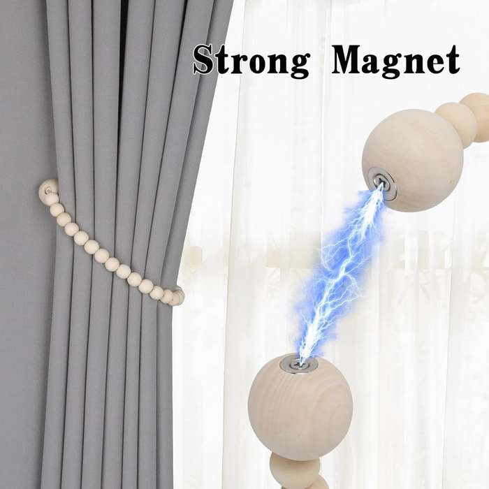2Pack Wooden Bead Magnetic Curtain Tiebacks Curtain Holdbacks Strong Magnet
