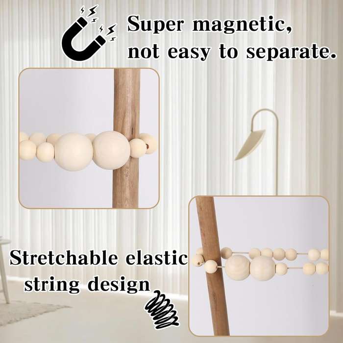 2Pack Wooden Bead Magnetic Curtain Tiebacks Curtain Holdbacks Strong Magnet
