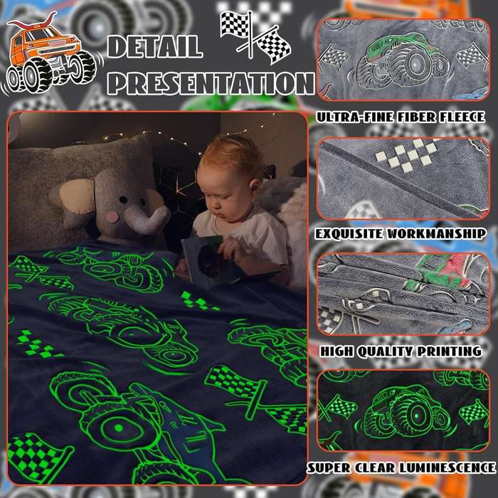 Glow in The Dark Blanket Soft Fleece Cartoon Throw Blanket for Kids Bed Sofa