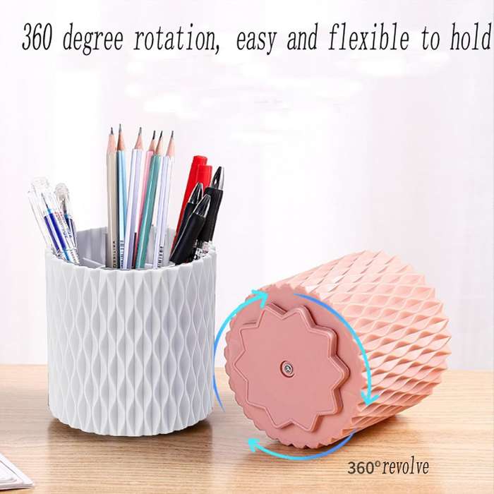 360 Rotating Desk Organisers With 5 Slots Office Pen Pencil Makeup Holder - White