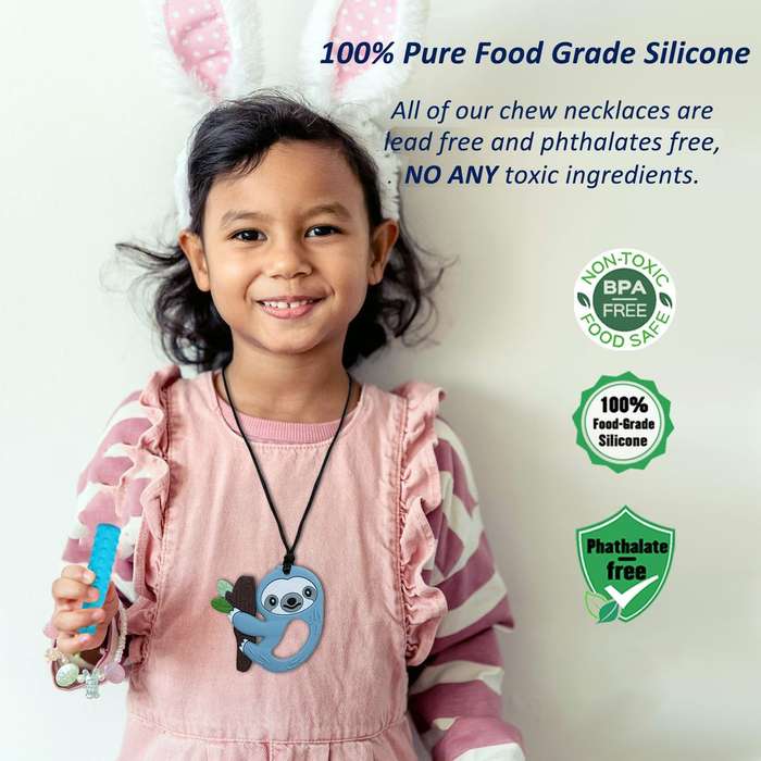 6 Piece Chewable Sensory Silicone Necklaces For Kids-Fidget Teething Toys