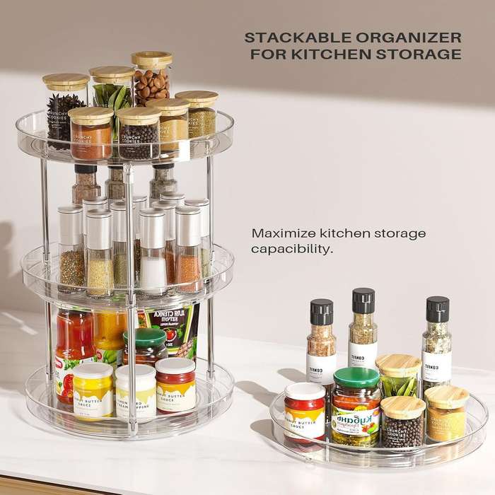 2 Tier Lazy Susan Turntable Pantry Organiser Spice Spinner Rotating Stand