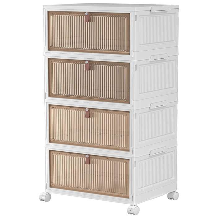 4 Tier Heavy Duty Foldable Closet Organizer Storage Boxes with Lid Wheels