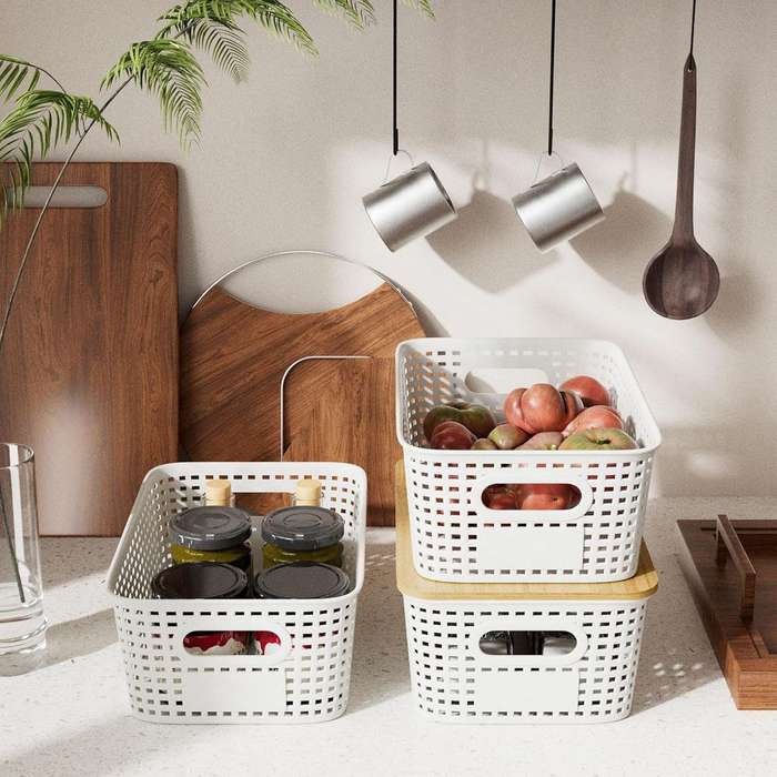 Storage Baskets With Bamboo Lid Pantry Organization Stackable Boxes- 6 Pack