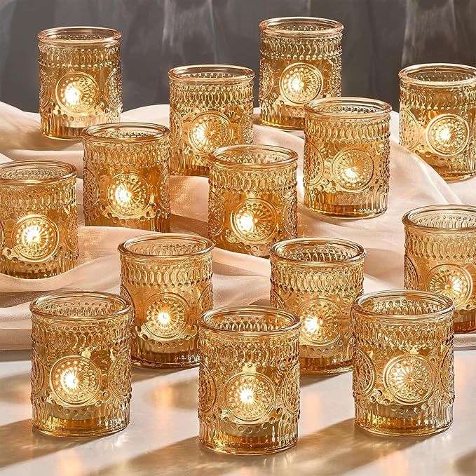 30 Pack Vintage Glass Tealight Votive Candle Holders For Table Centerpieces - Gold
