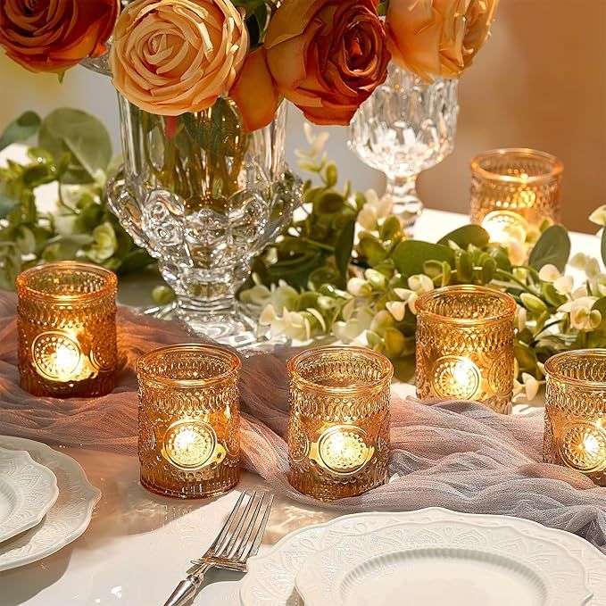30 Pack Vintage Glass Tealight Votive Candle Holders For Table Centerpieces - Gold
